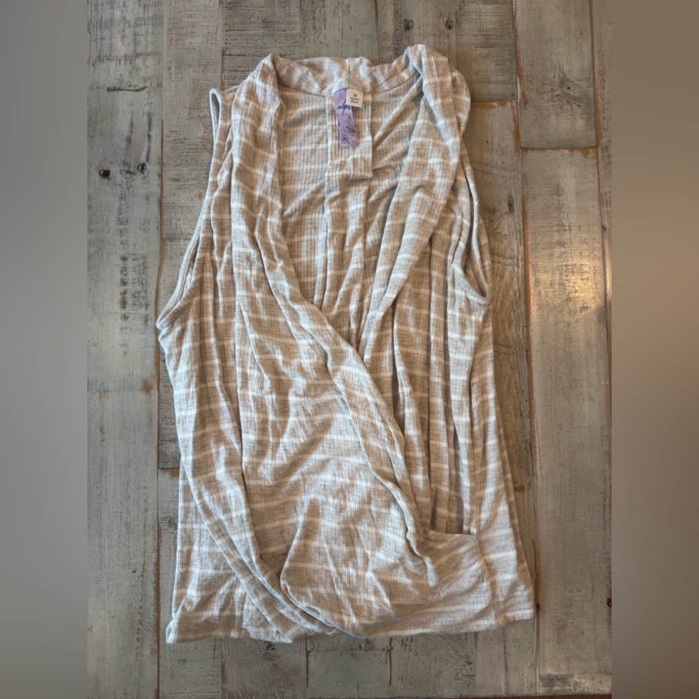 Alya Light Beige & Cream Striped Sleeveless Draped Vest